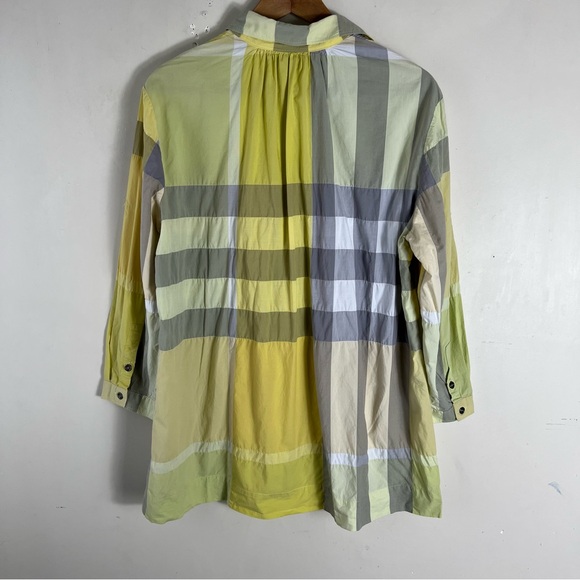 Burberry Brit Yellow Plaid Print Three-Quarter Sleeve Button-Up Top Size Large - Picture 3 of 11
